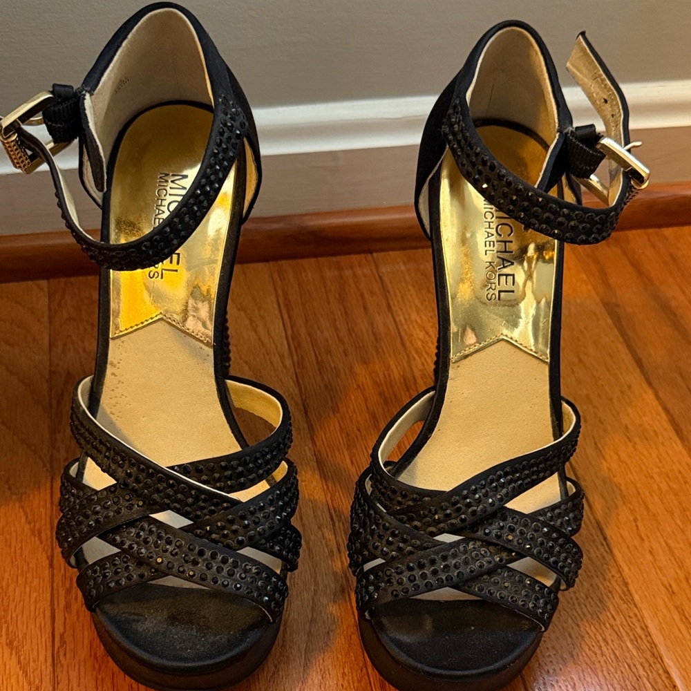 MICHAEL Michael Kors Black Crystal-Strap Platform High Heels